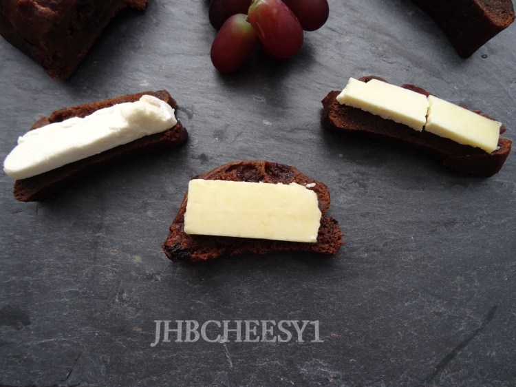 Malt loaf ready with Vallage (Left), Godminster (Middle), Kit Calvert (Right)